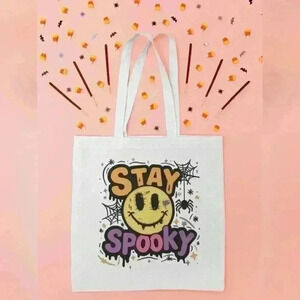 Stay Spooky Halloween Canvas Tote Bag – Reusable Eco-Friendly Shopping B…